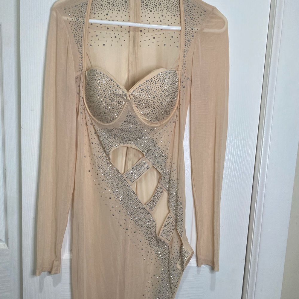 Women's Sexy Long Sleeve See Through Cut Out Party Club Dress in 2extra large